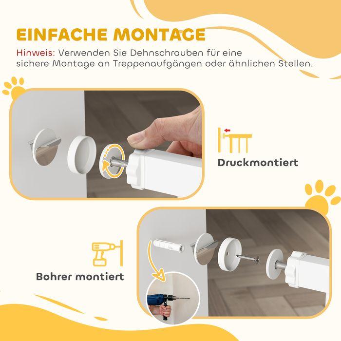 Produktbild Swisshandel24 Türschutzgitter Hund, 76-104 cm Absperrgitter ohne Bohren, mit Katzentüre, Treppengitter, weiss