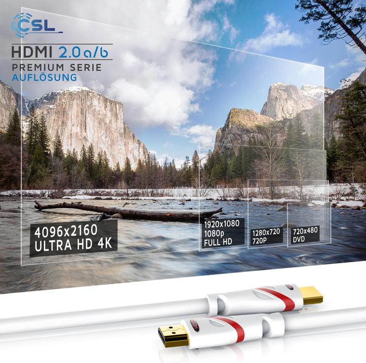 Produktbild CSL HDMI Kabel 2.0b - 4k Ultra HD 2160p - 3D Ready - High Speed - 3 fach geschirmt - HDMI 2.0b 2.0a 2.0 (7.50 m, HDMI)