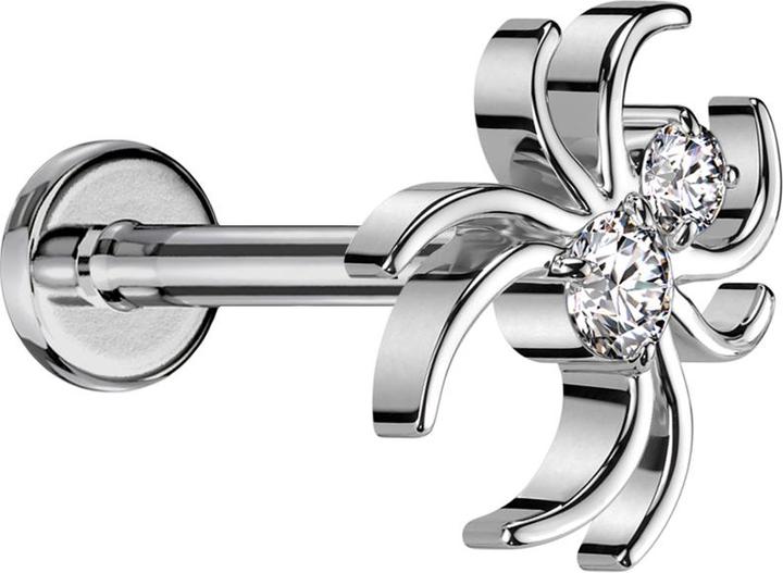 Star Piercing Micro Threadless Labret silber Spinne silber Kristalle silber (ohne Messing, Titan G23)