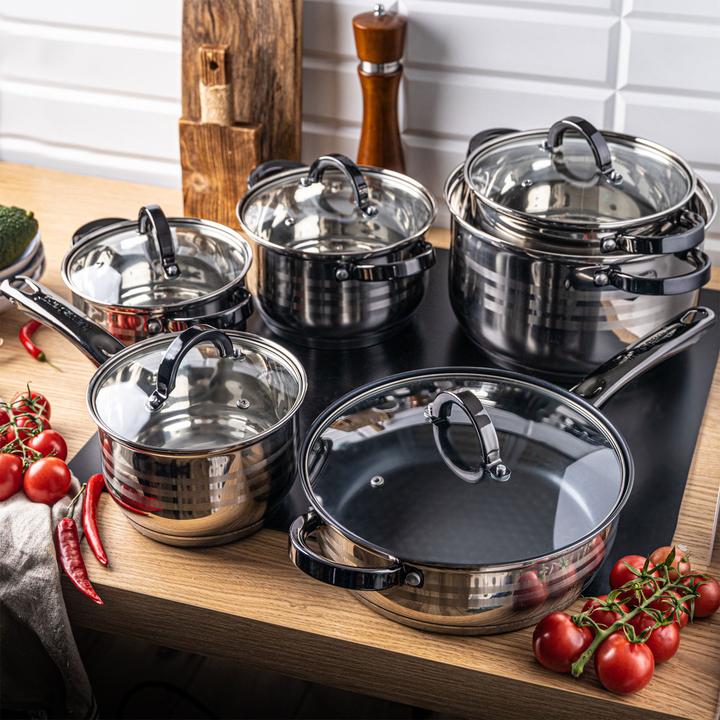 Immagine prodotto Klausberg Elegante set di pentole in acciaio inox con coperchio in vetro, 6 pezzi (Pentola, Acciaio inossidabile)