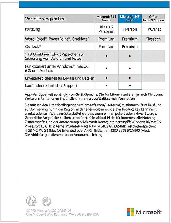 Immagine prodotto Microsoft 365 Single (1 Utente, 12 mesi)