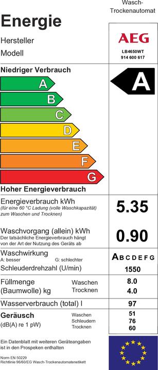 Label énergétique AEG LB4650WT