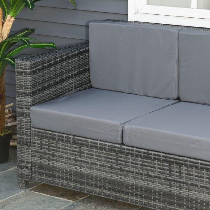 Image du produit Swisshandel24 Poly-Rattan Sofa mit Kissen 3-Sitzer Garten Loungesofa Metall Polyester Grau 185 x 70 x 80 cm
