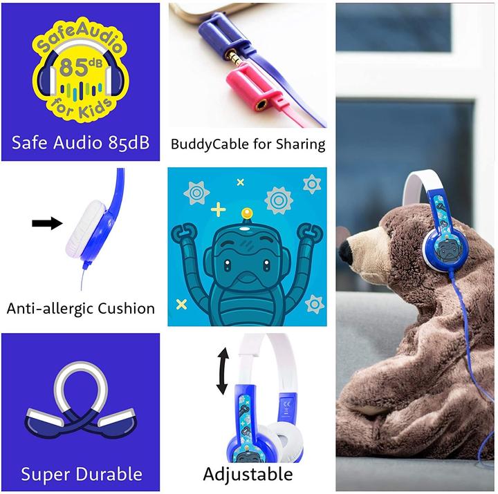 Actual product image Buddyphones kids headphones wired Discover (Blue)