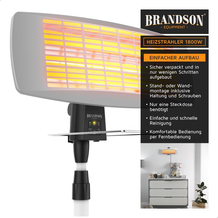 Produktbild Brandson Infrarotstrahler Heizstrahler mit Fernbedienung & Wandhalterung, Terrassenheizstrahler, 1800 W (2000 W)