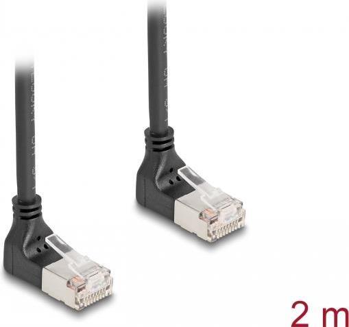 Actual product image Delock RJ45 network cable Cat.6A S/FTP Slim 90° bottom / bottom (S/FTP, CAT6a, 2.20 m)