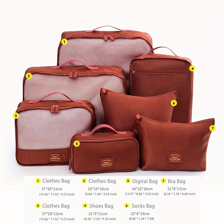 Only-Bags.Store 7 Stück Travel Clothes Storage Bag Set, Toiletries Cosmetics Holder Bags, Shoes Socks Organizer
