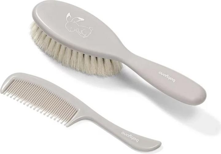 Actual product image Babyono Set comb and brush natural hair bristles super soft gray 0M+