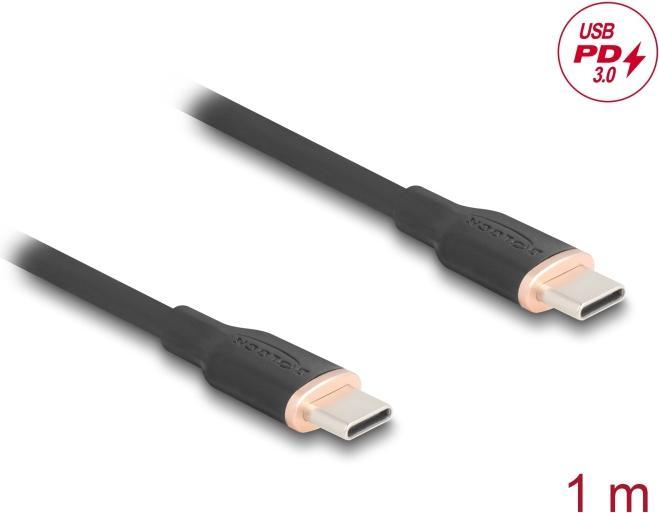 Actual product image Delock 81238 - USB 2.0 cable USB Type-C male to male PD 3.0 60 W 1 m black silicone (1 m, USB 2.0, 60 W)