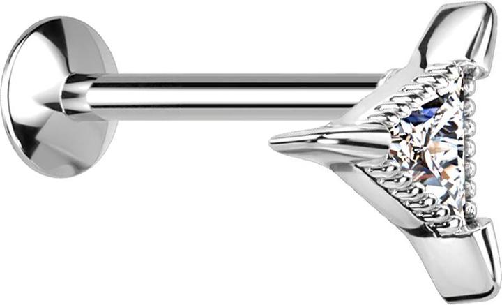 Star Piercing Micro Threadless UFO Labret silber Dreieck silber Dreiecksristall silber (Chirurgenstahl 316L, Messing)