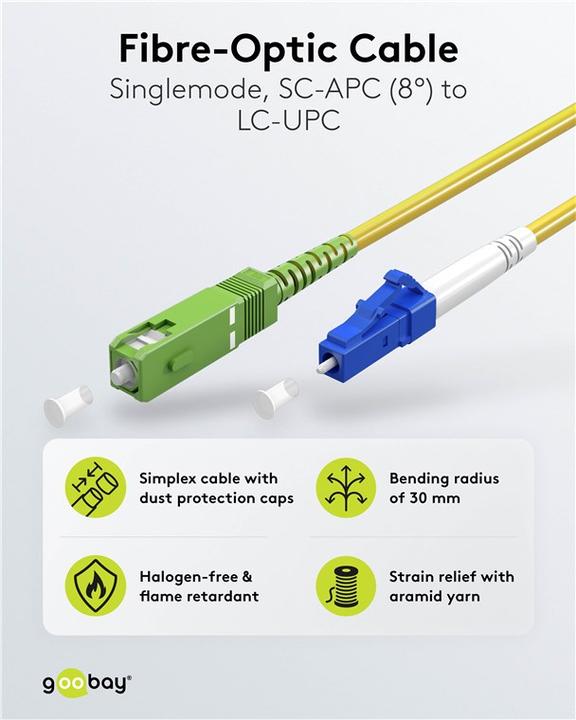 Produktbild Goobay Glasfaserkabel FTTH, Singlemode OS2 Yellow, Gelb Simplex, 0,5 m (S/UTP, CAT7, 0.50 m)