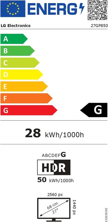 Label énergétique LG UltraGear 27GP850-B (2560 x 1440 pixels, 27")