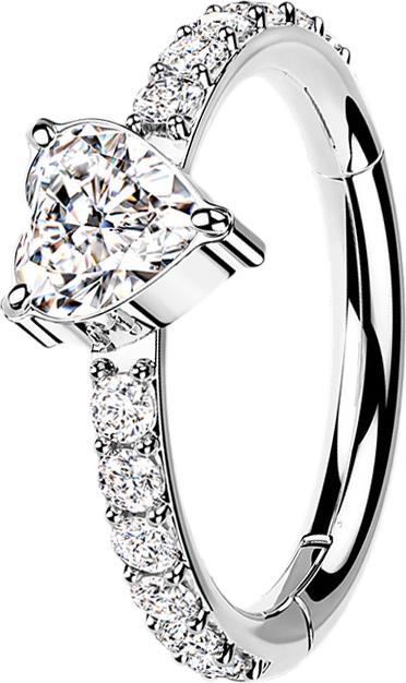 Image du produit Star Piercing Micro anneau segment pliable argent cristaux latéraux et coeur en cristal argenté (sans laiton, Titane G23)