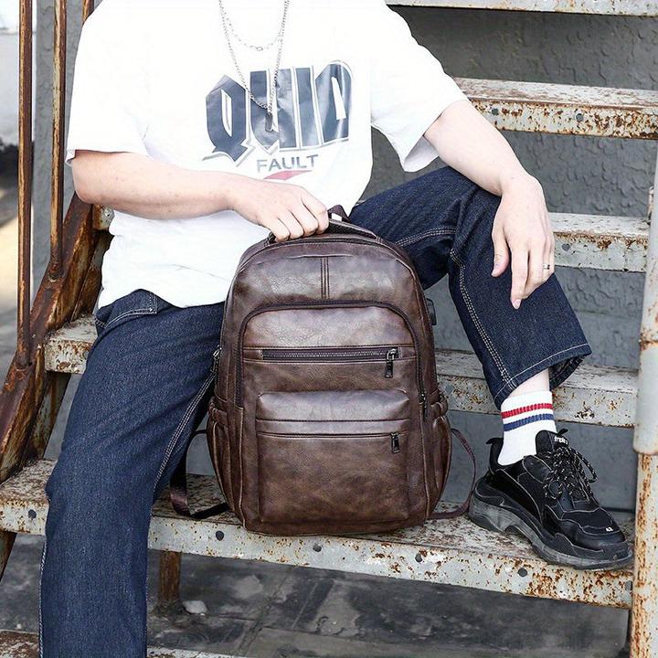Image du produit Only-Bags.Store Sac à dos à bandoulière, sac à dos d'étudiant en cuir PU, sac à dos de voyage, multifonctionnel et