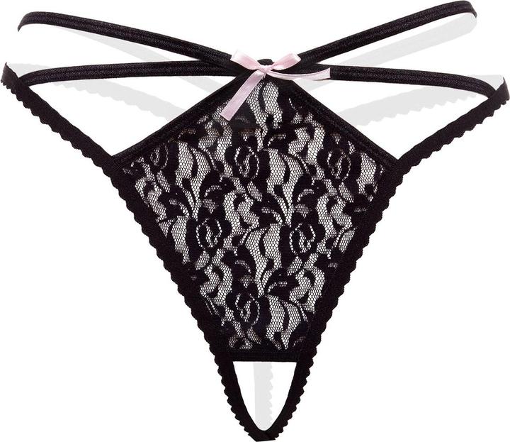 Productafbeelding Christine Le Duc Spitze Offener Schritt String Schwarz (3XL)