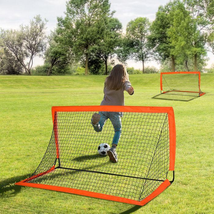 Immagine prodotto Swisshandel24 Fussballtore Fussballnetz 2er Set Minitore Faltbar Oxfordstoff Outdoor Orange