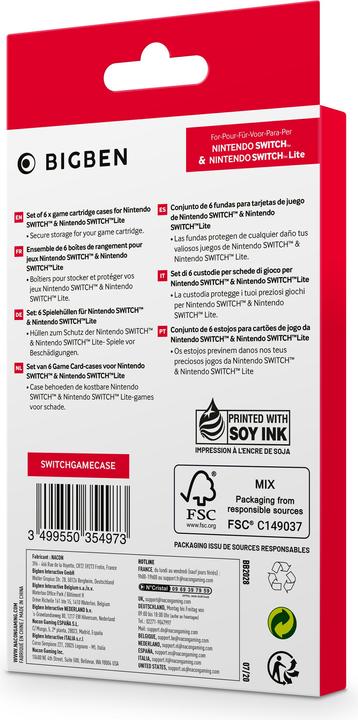 Valori nutrizionali e ingredienti Bigben Game Case Set 6-pack (Switch)