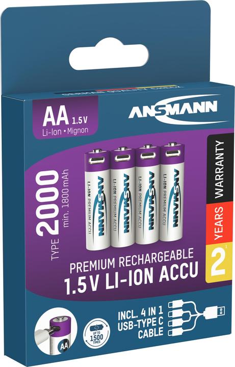 Produktbild Ansmann Li-Ion Premium Accu (4 Stk., AA, 1800 mAh)