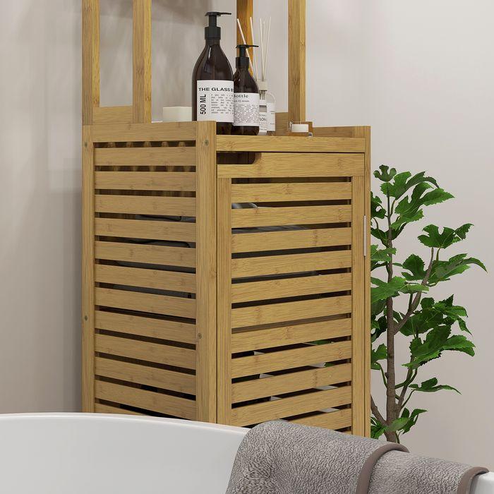 Actual product image Swisshandel24 Bathroom cabinet, bamboo, cabinet compartment, 3 open compartments, anti-tilt protection, natural