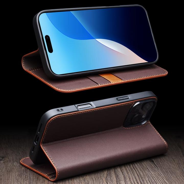 Produktbild QiAlino Hülle Flip Matt dunkelbraun (Apple iPhone 15 Pro Max)