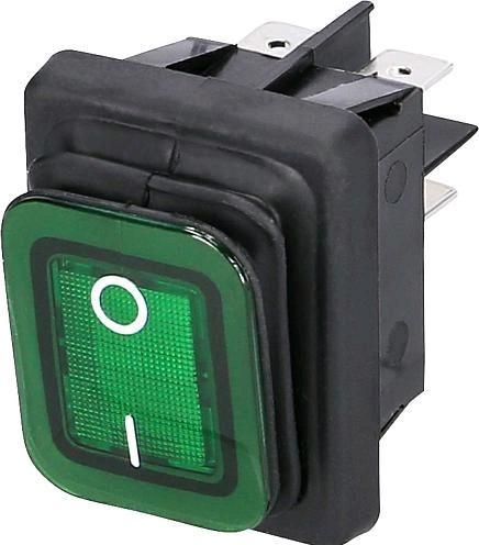 Immagine prodotto interBär Interruttore a bilanciere da incasso IP65 nero-verde 22x30mmcon illuminazione
