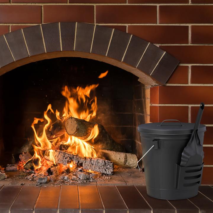 Actual product image Relaxdays Ash Bucket with Lid and Shovel (38 x 33 x 47.5 cm)
