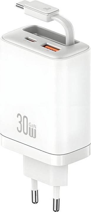 Produktbild Usams CC296 30W Fast Charger With Retractable Type-C Cable (EU) - Xiang Series White (30 W)
