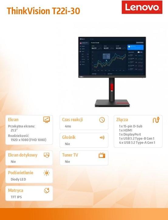Actual product image Lenovo ThinkVision T22i-30 (1920 x 1080 pixels, 21.50")