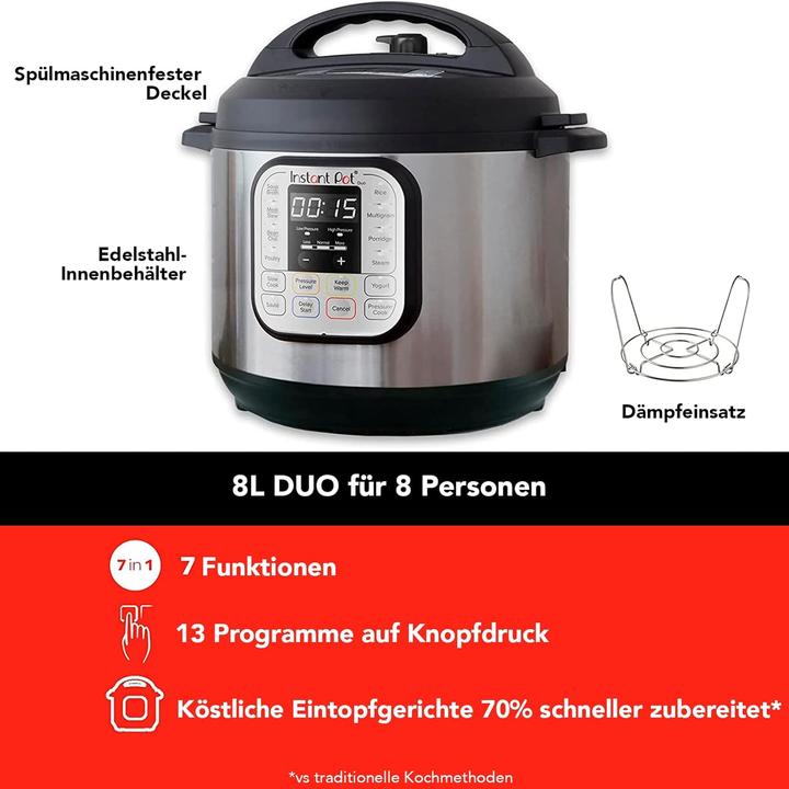 Produktbild Instant Pot Duo 7,6L multicooker 7-in-1 - snelkookpan - pressure cooker - rijstkoker - slowcooker - stomer -