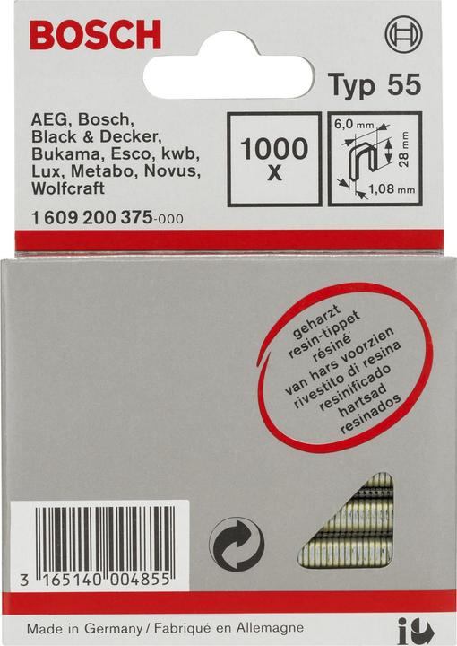 Actual product image Bosch Professional Zubehör Narrow back staple type 55, resinated 6 x 1.08 x 28 mm, 1000-pack