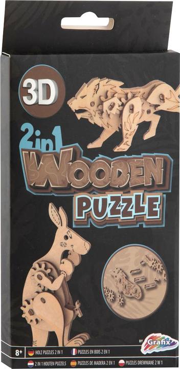 Actual product image Grafix 2-in-1 Wooden Construction Set 3D Puzzle - Kangaroo and Lion (3 pieces)
