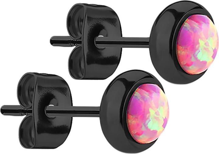 Star Piercing Ohrstecker schwarz mit Opal pink (ohne Messing, Chirurgenstahl 316L)