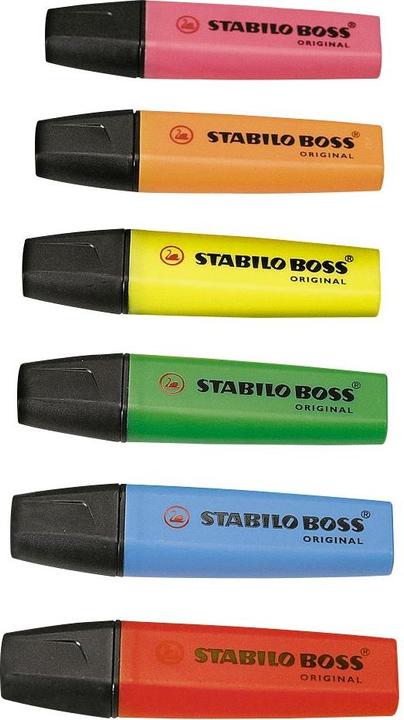 Image du produit STABILO Surligneur BOSS ORIGINAL (Bleu, Vert, Pink, Rouge, Orange, Jaune, 5 mm, 6 x)