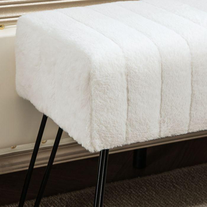 Image du produit Swisshandel24 Banc, aspect fourrure synthétique, pieds métalliques, banc pour chaussures, 82x30x47cm, blanc crème (82 cm)
