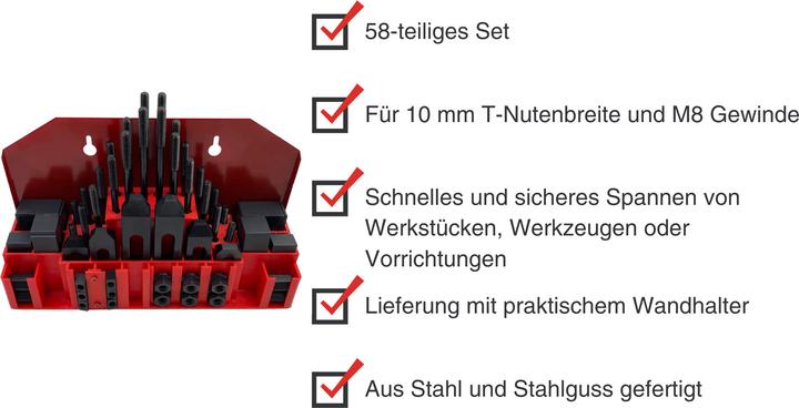 Actual product image Paulimot Spannpratzen-Set 58-teilig M8 / 10 mm im Wandhalter (64 mm)