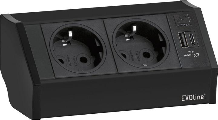 Actual product image Evoline V-Dock Steckdosenelement 2 x Schuko, USB-A + C Charger schwarz