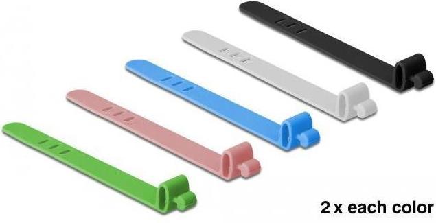 Image du produit Delock Attaches-câbles en silicone réutilisables 10 pièces couleurs assorties (Serre-câbles en plastique, 80 mm, 10 pcs)