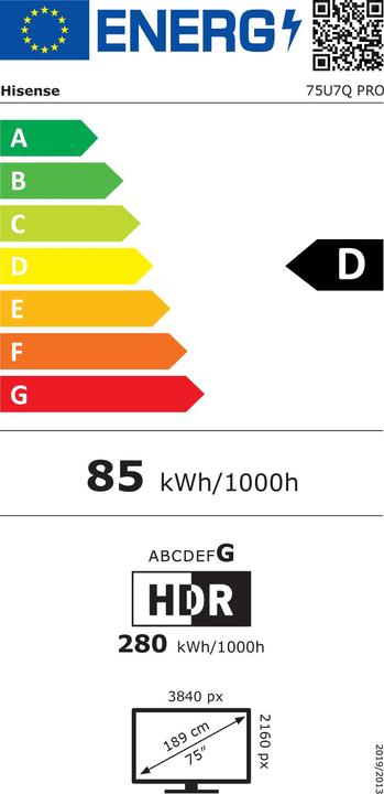 Energy Label Hisense TV 75U7Q PRO (75", LED, 4K, 2025)