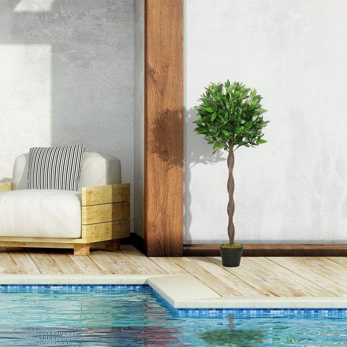 Produktbild Swisshandel24 2er-Set Künstlicher Lorbeerbaum 120cm Kunstpflanzen im Zementtopf, Zimmerpflanze (120 cm)
