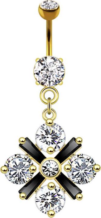 Actual product image Star Piercing Banana 14k Gold Plated with Pendant Flower Cross Crystal (Brass, Surgical steel 316L)