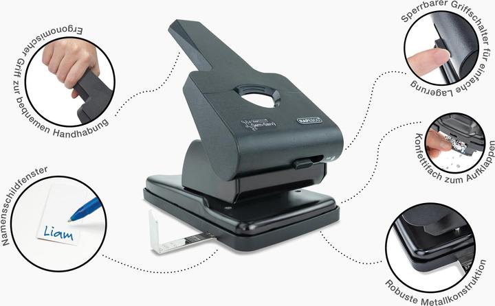 Actual product image Rapesco 1631 Germ-Savvy Anti-Bacterial, HD865-P 2-Cavity Punch, 63 Sheet Punching Capacity, Black
