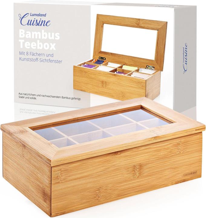 Actual product image Lumaland Teebeutel-Box 28 x 16 x 9 cm Bambus, China, 8 Fächer