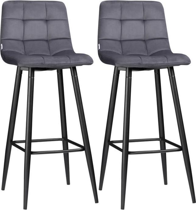 Produktbild Swisshandel24 2er-Set Barhocker mit Lehne Küchenstuhl Barstuhl Tresenhocker-Set mit Stahlbeinen Grau