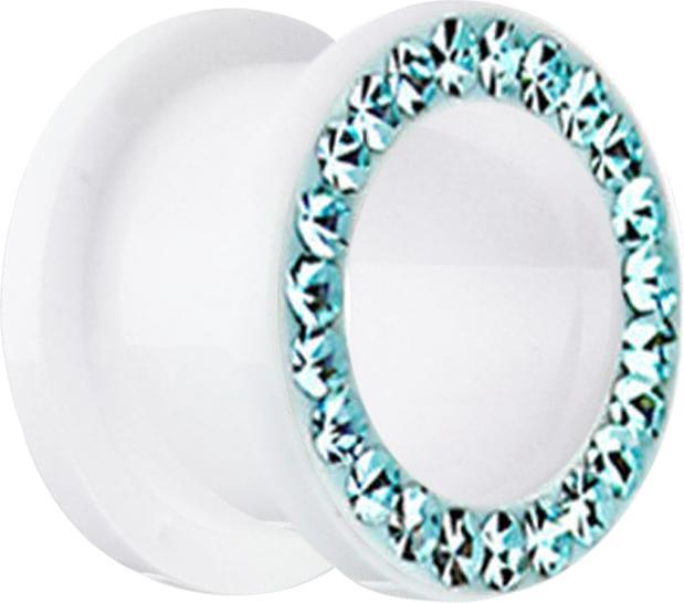 Produktbild Star Piercing Flesh Tunnel weiss mit Kristall aqua und Epoxy Schutzschicht (ohne Messing, Acryl)