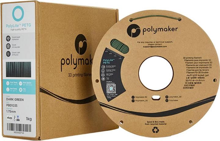 Actual product image Polymaker PB01035 Filament PETG heat resistant, high tensile strength 1.75 mm 1000 (PETG, 1.75 mm, 1000 g, Green)