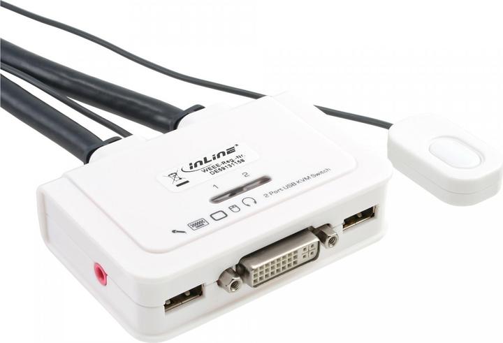 Produktbild InLine KVM Switch 2-fach DVI-D USB mit Audio und integrierten Kabelsaetzen 0,9m weiss