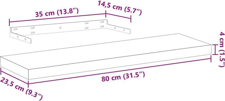 Produktbild VidaXL Schweberegale 2 Stk. (80 x 23.5 x 4 cm)