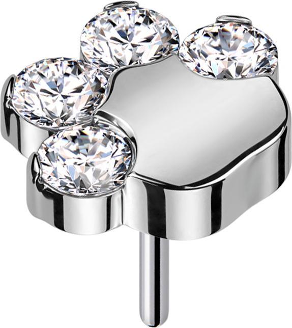 Star Piercing Threadless silber Pfote mit Kristallen silber (Titan G23, ohne Messing)