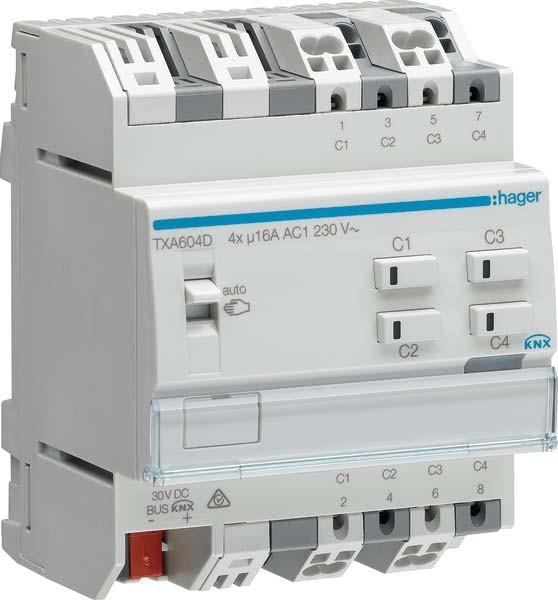 Immagine prodotto Hager Interruttore/attuatore TXA604D 4/2 vie KNX easy 16A carico C (Attuatore per otturatore)