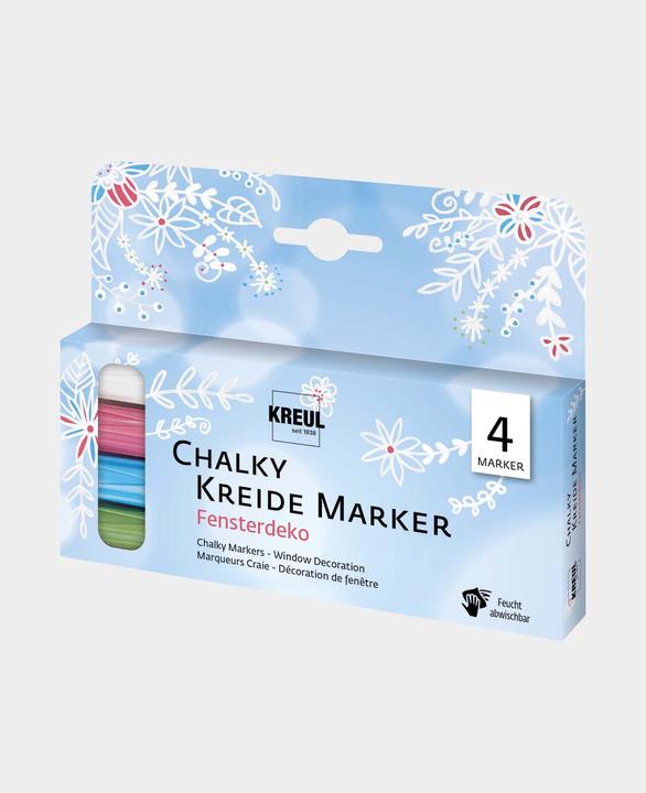 Actual product image Kreul Chalk Marker Chalky, Medium, Set of 4 Window Decoration (Cozy Red, Rosemary Green, Snow White, nordic blue, 4 mm, 4 x)